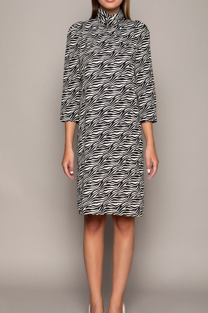 Φόρεμα μίνι zebra print σε ζορζέτα εκρου
