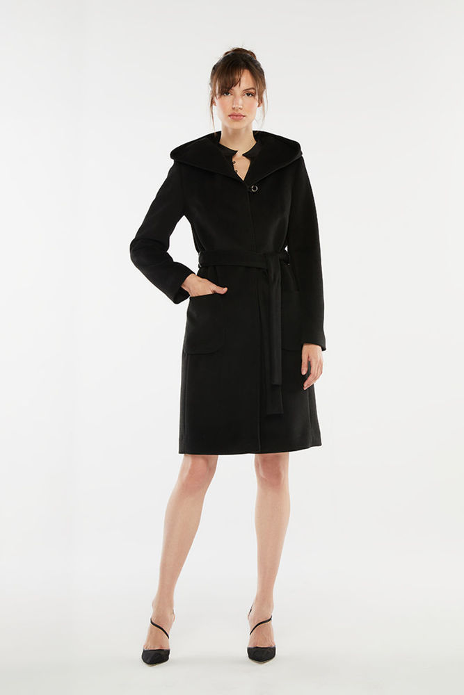 Παλτό με μονοκόμματη κουκούλα και ζώνη μαυρο