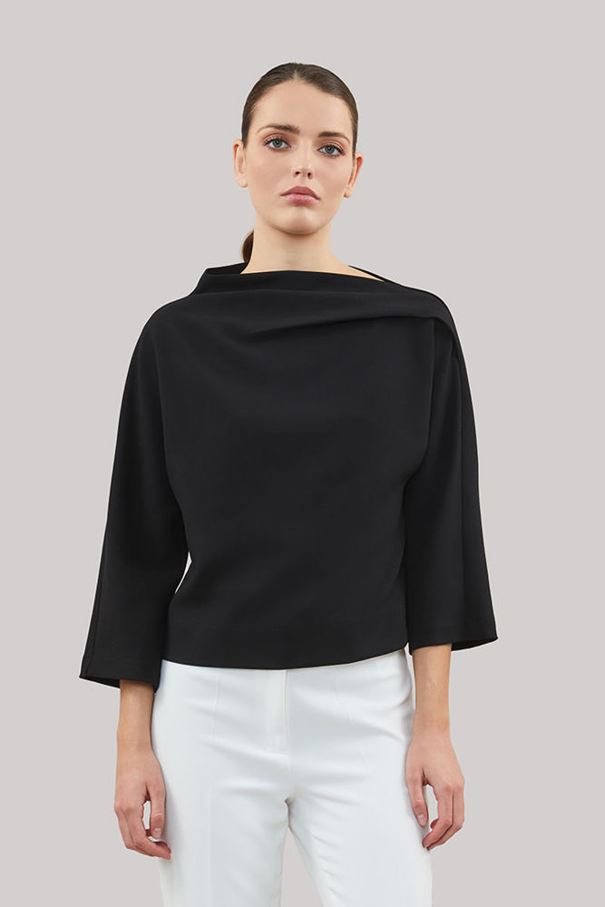Μοναδική σχεδιαστική μπλούζα ζαπονέ από κρεπ καλής ποιότητας με ελαστικότητα μαυρο