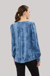 Picture of Viscose blouse with accentuated shoulders in jacquard fabric, flowers design petrol