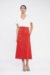 Σταυρωτή φούστα από βαμβακερή ελαστική καμπαρτίνα σε άλφα γραμμή κοκκινο