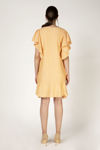 Picture of Striped linen dress with V neckline and ruffles ORANGE