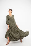 Picture of Striped maxi dress in high quality viscose in abprir cut with three ruffles OLIVE