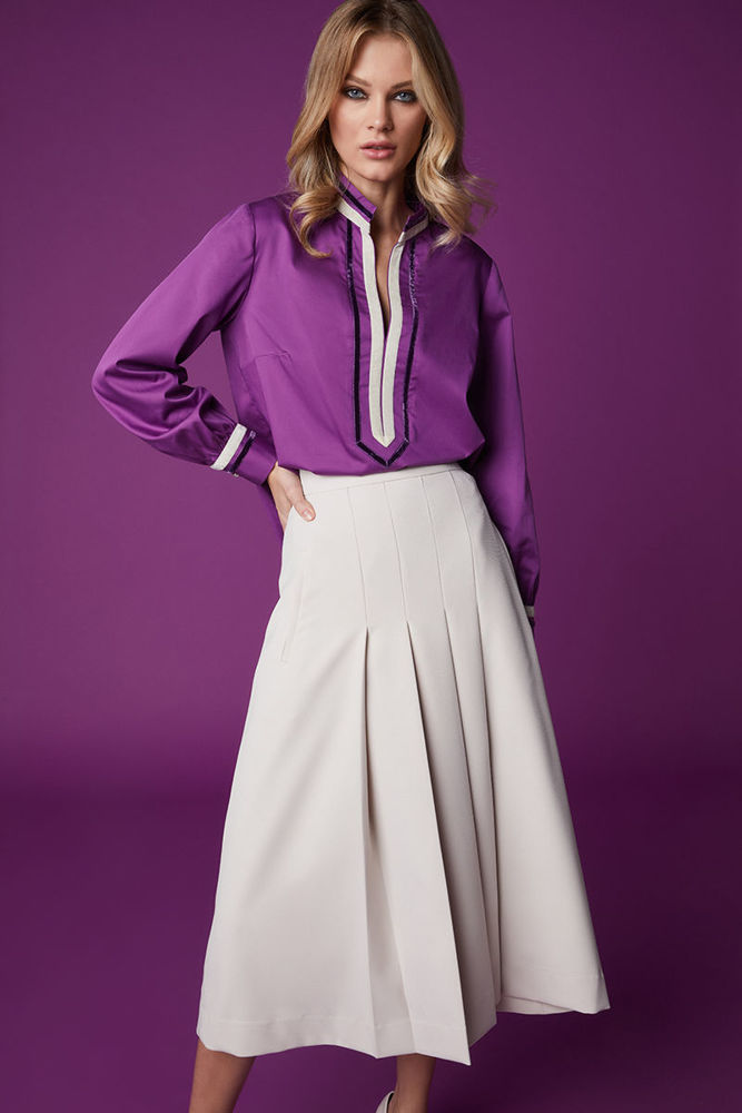 Picture of Midi flared skirt in crepe diagonal elastic VANILIA