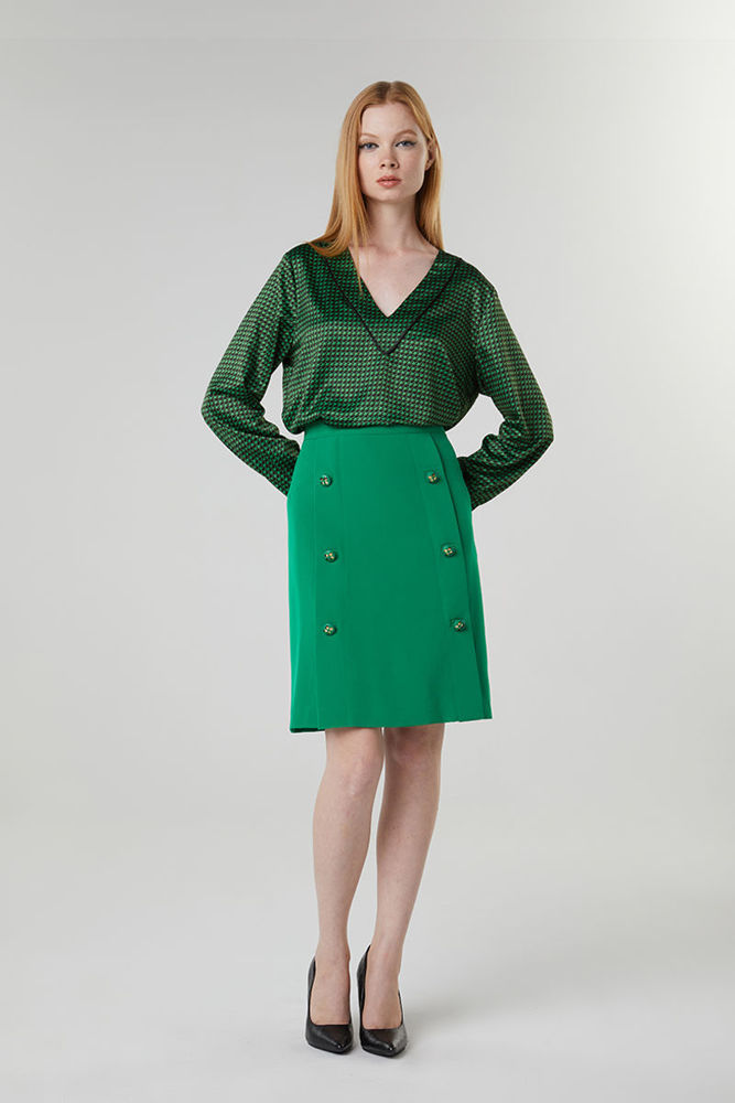 Picture of Green-black satin micro print blouse GREEN