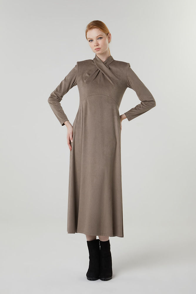 Picture of Midi dress in suede fabric with elasticity CIGAR