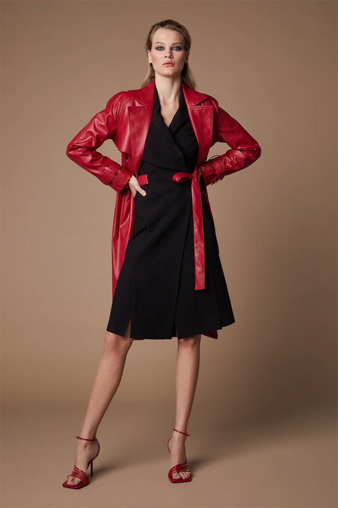 Picture of Coat with a cross in good quality red leatherett RED