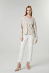 Picture of Blouse in jacquard knit printed fabric with V-neckline BEIGE
