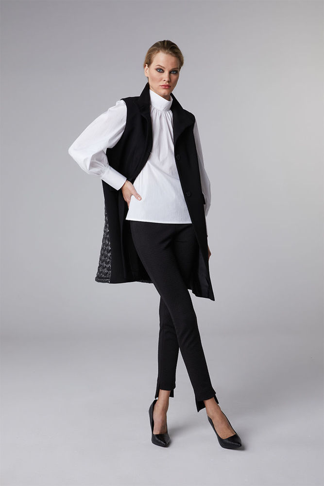 Picture of Blouse in elastic poplin with stand-up collar WHITE