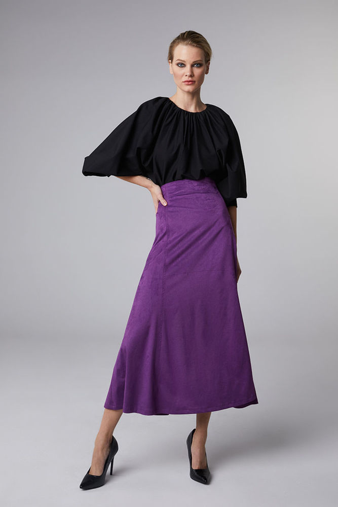 Picture of High-waisted skirt in elastic suede MAUVE