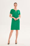 Picture of A-line dress in brocade fabric with short sleeves GREEN