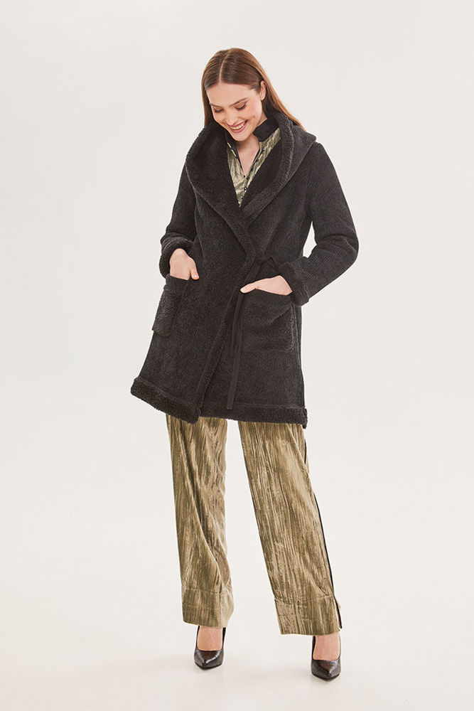 Picture of Overcoat in double-faced chenille knit-sheep BLACK