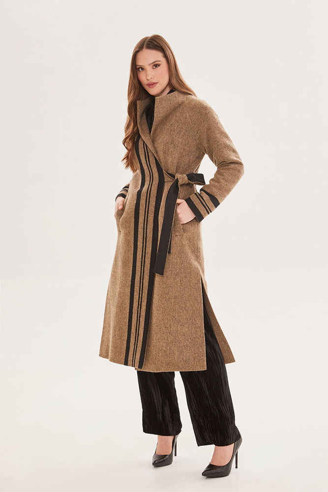 Picture of Unique coat , belt at the front and side vents in premium quality wool fabric BLACK