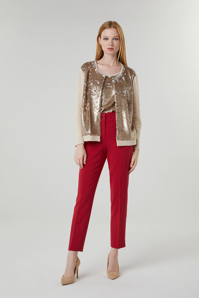 Picture of Elegant cardigan made of sequins and knitted fabric BEIGE