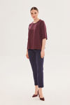 Picture of V-neck blouse in front cut viscose BORDEAUX