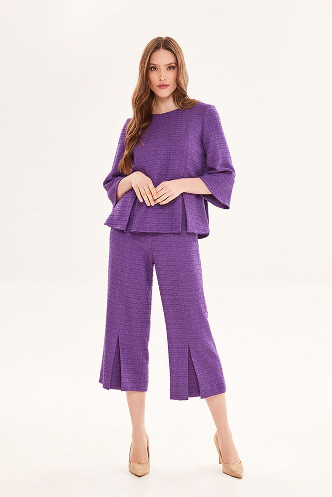 Picture of Cropped trousers in very good quality boucle fabric MAUVE