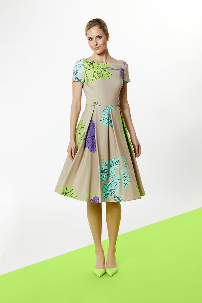 Picture of Princess dress in floral print from crepe elastic LIME
