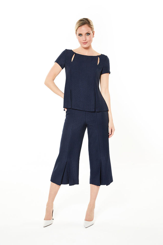 Picture of Blouse with pleats in very good quality boucle cotton BLUE