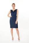 Picture of Women's fitted dress in heavy satin stretch BLUE