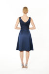 Picture of Dress in heavy satin with a stylized bodice and pleated skirt BLUE