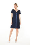 Picture of A-line dress in cotton boucle fabric with short sleeves BLUE