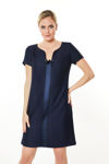 Picture of A-line dress in cotton boucle fabric with short sleeves BLUE