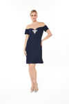 Picture of Unique dress in fine crepe with an outside cut BLUE