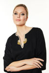 Picture of Dress in viscose with hand-embroidered flower BLACK