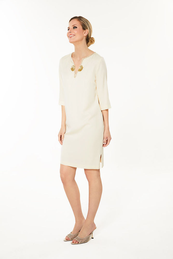 Picture of Dress in viscose with hand-embroidered flower VANILIA