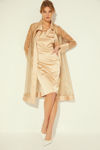 Picture of Women's fitted dress in heavy satin stretch BEIGE