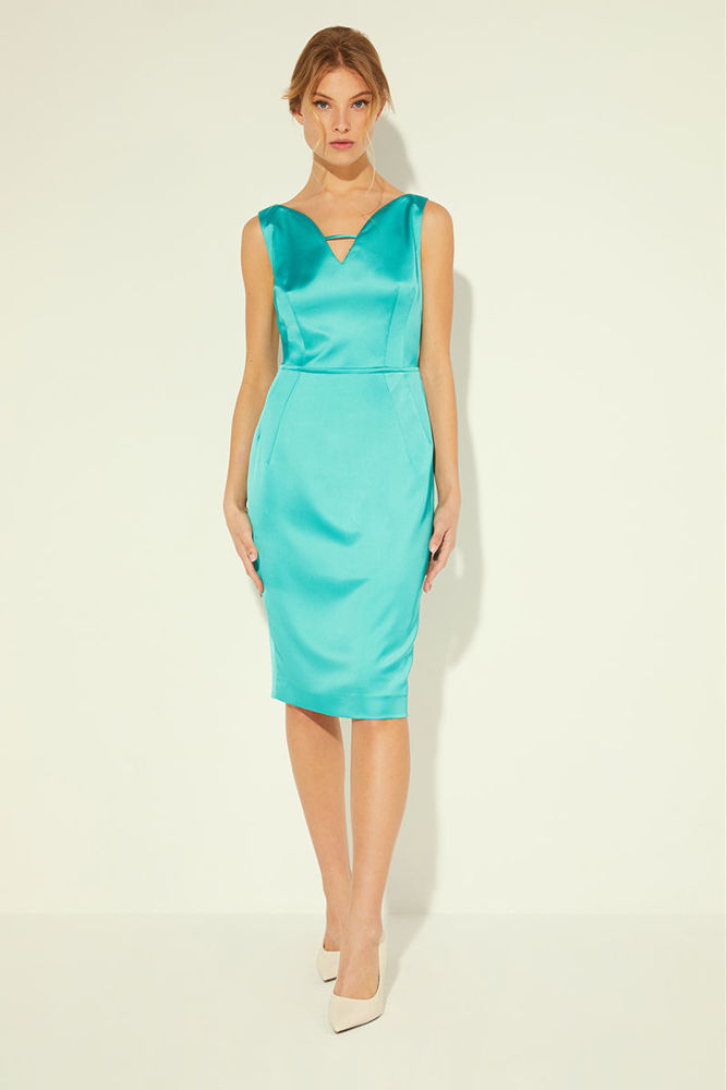 Picture of Women's fitted dress in heavy satin stretch GREEN