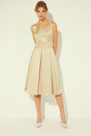 Picture of Dress in heavy satin with a stylized bodice and pleated skirt BEIGE