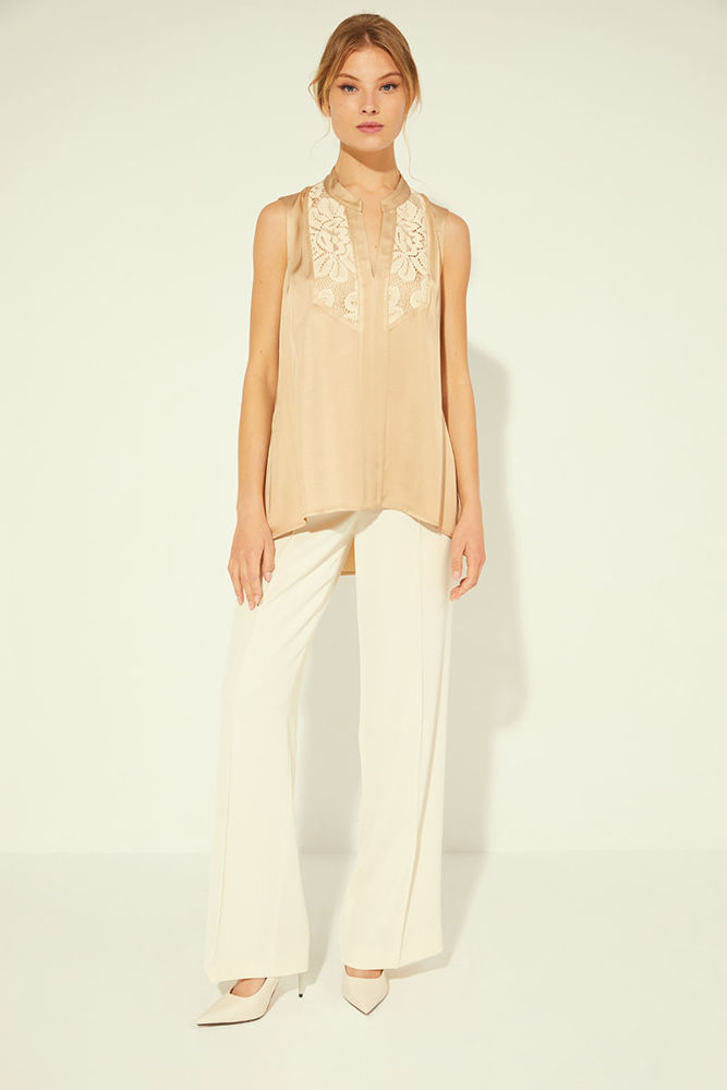 Picture of Sleeveless blouse in viscose satin BEIGE