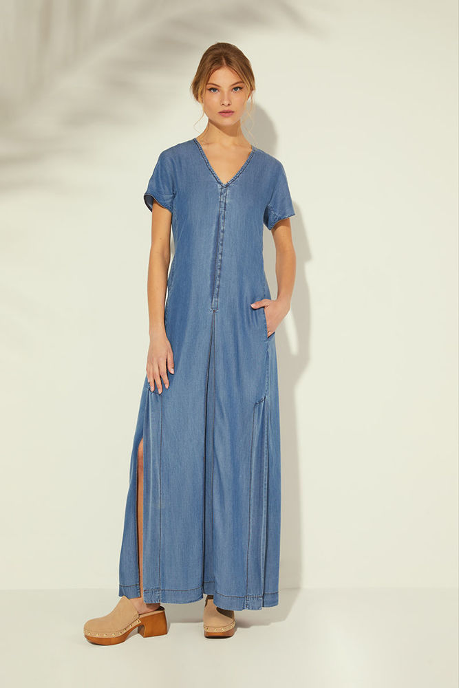 Picture of Maxi dress in washed denim INDIGO