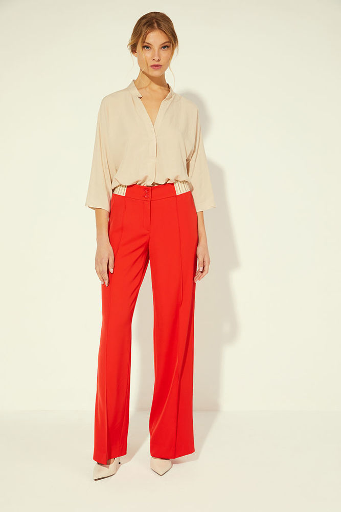 Picture of Trousers in fine crepe with wide elastic at the waist RED