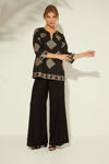 Picture of Cotton blouse with gold geometric embroidery BLACK