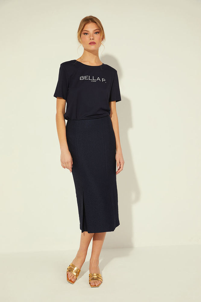 Picture of Midi skirt in very good quality cotton boucle BLUE