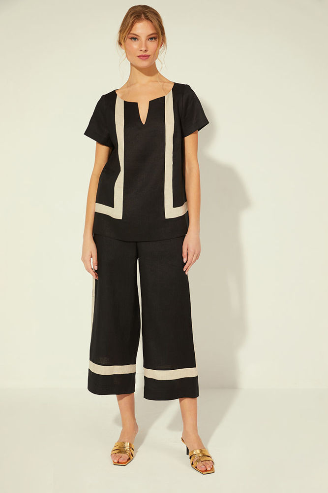 Picture of Linen cool straight-line blouse BLACK