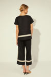 Picture of Linen cropped trousers with two-tone horizontal stripes BLACK