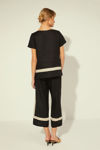 Picture of Linen cropped trousers with two-tone horizontal stripes BLACK