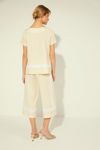 Picture of Linen cropped trousers with two-tone horizontal stripes VANILIA