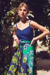 Picture of Printed cotton skirt with belted high waist BLUE