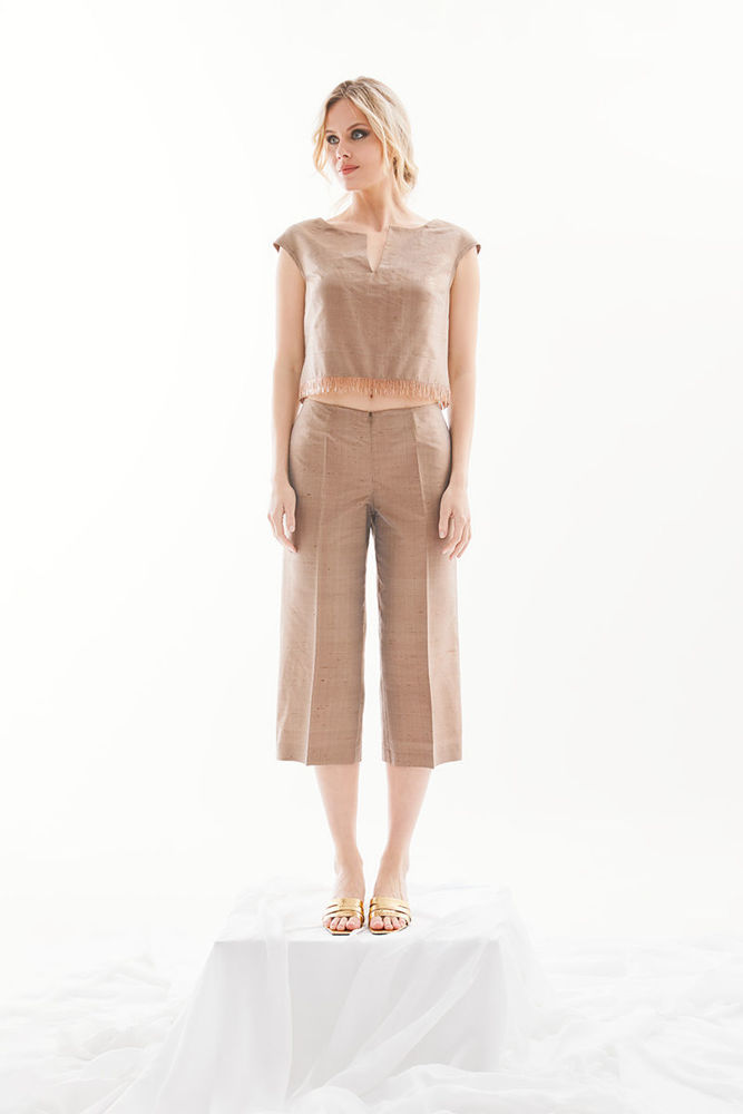Picture of Cropped silk top with short japone sleeves BRONZE