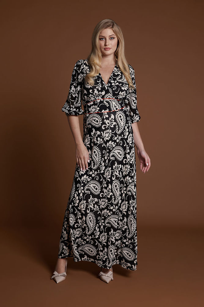 Maxi φόρεμα κλος σε ασπρόμαυρο paisley print μπεζ