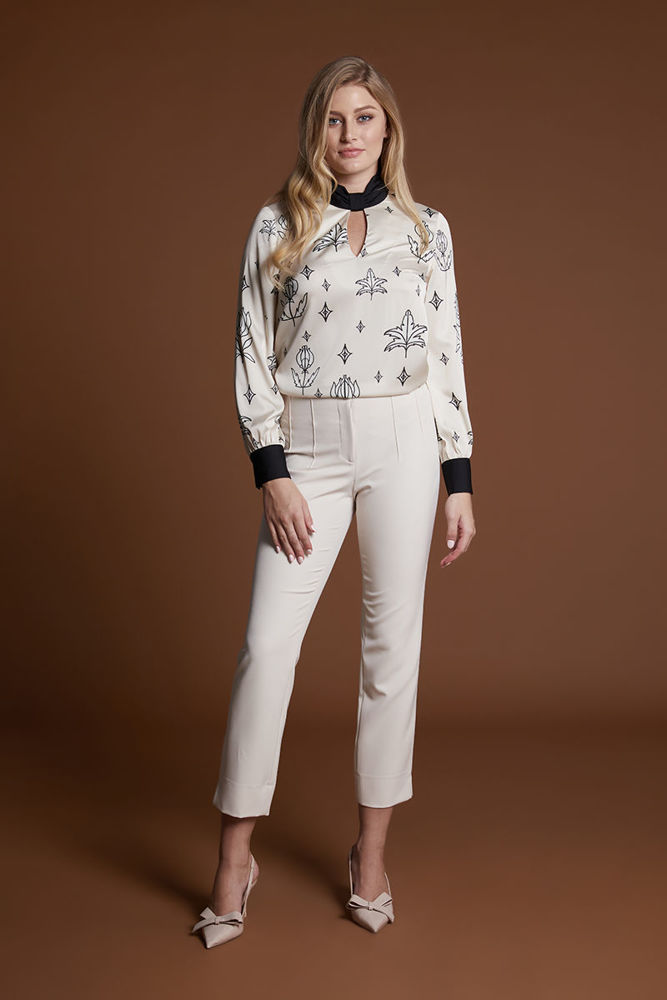 Picture of Fine printed satin blouse with neck design VANILIA