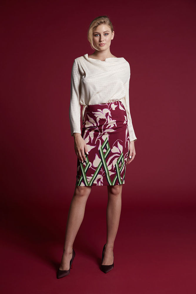 Picture of Printed pencil skirt BORDEAUX