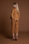 Picture of Cropped trousers in suede elastic TABAC