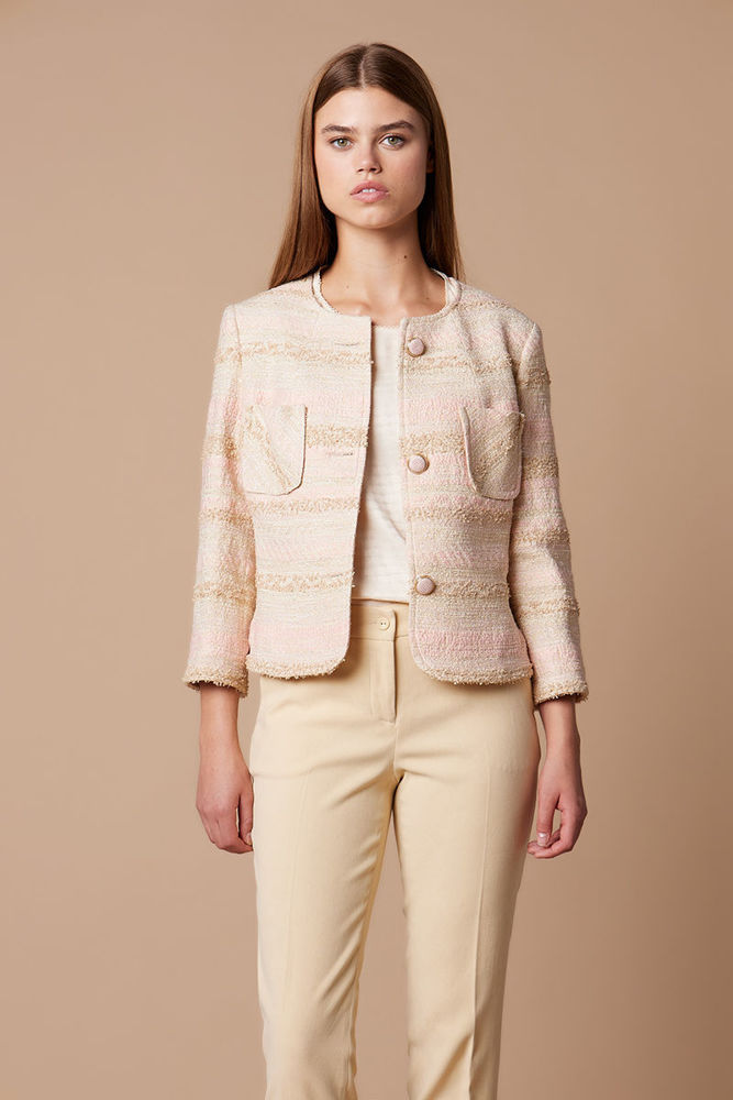 Picture of Short cardigan in French woven boucle fabric BEIGE