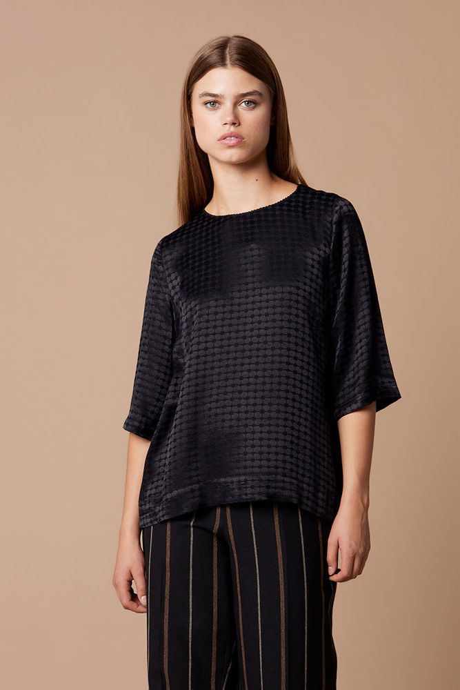 Picture of V-neck viscose jacquard blouse BLACK