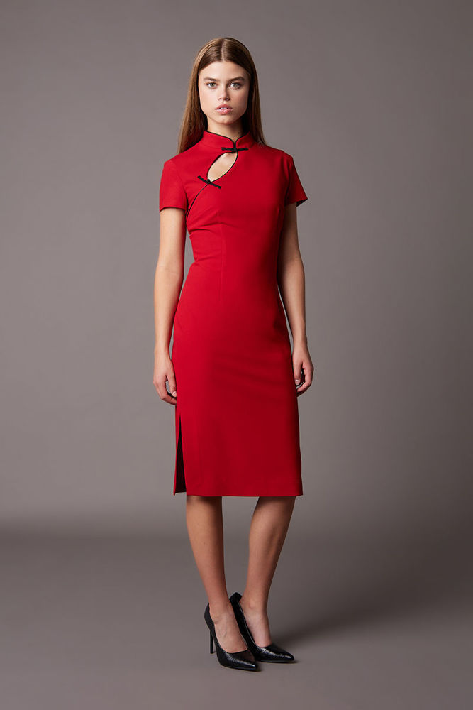 Picture of Japanese look dress in crepe elastic RED